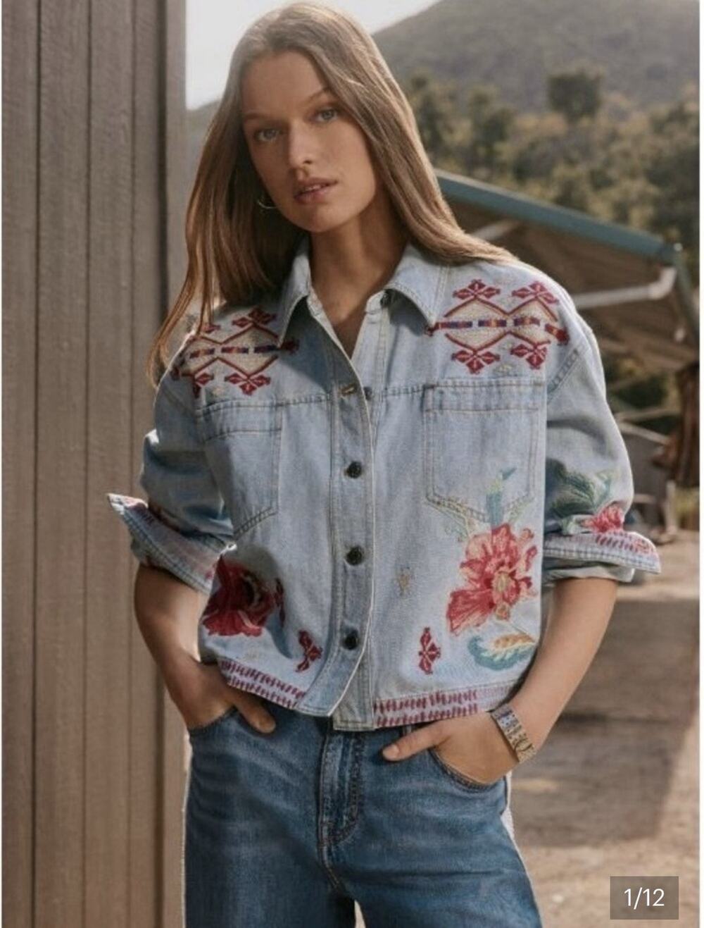 NWT Johnny Was Biya Workshop JWLA Embroidered Denim Jean Jacket Talulla XL